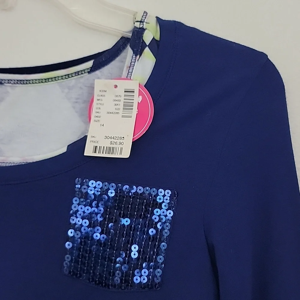 NWT Justice Navy Multicolored Double Layer Long Sleeve Top 14